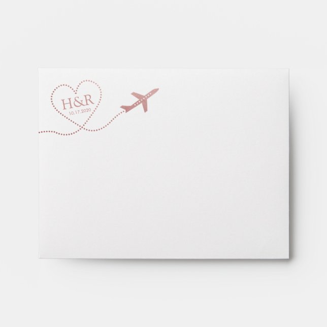 Aeroplane Pink Heart Romantic Monogram Travel Envelope (Front)