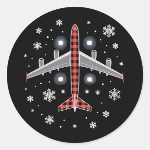 Aeroplane Plaid Christmas Pilot Classic Round Sticker