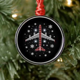 Aeroplane Plaid Christmas Pilot Metal Tree Decoration