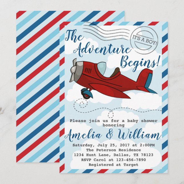 Aeroplane Plane Baby Shower Invitation Invite (Front/Back)
