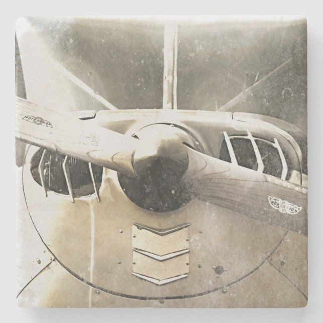 Aeroplane Propeller Biplanes Beige Stone Coaster (Front)
