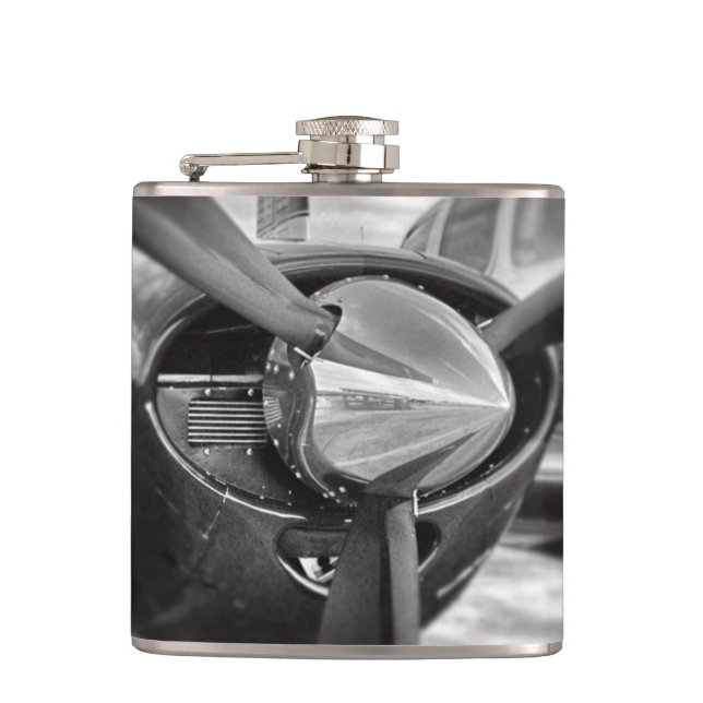 Aeroplane propeller Black and White Hip Flask (Front)