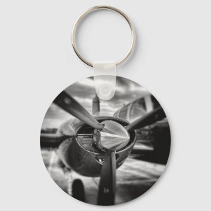 Aeroplane propeller Black and White Key Ring