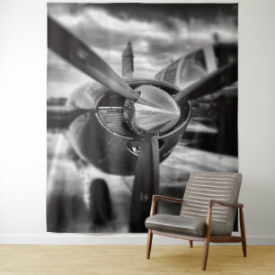 Aeroplane propeller Black and White Tapestry