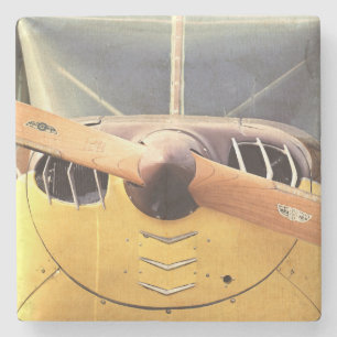 Aeroplane Propeller Yellow Biplanes Stone Coaster