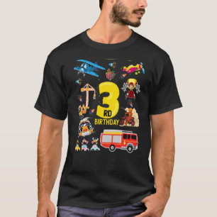 Aeroplane Race Car Construction 3 Year 3rd Birthda T-Shirt