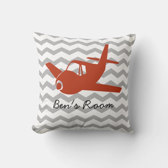Aeroplane Red and Grey Cushion (Front)