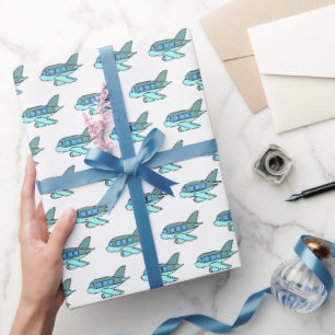 Aeroplane Retro Blue Birthday Kids Pilot Travel Wrapping Paper