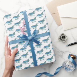 Aeroplane Retro Blue Birthday Kids Pilot Travel Wrapping Paper