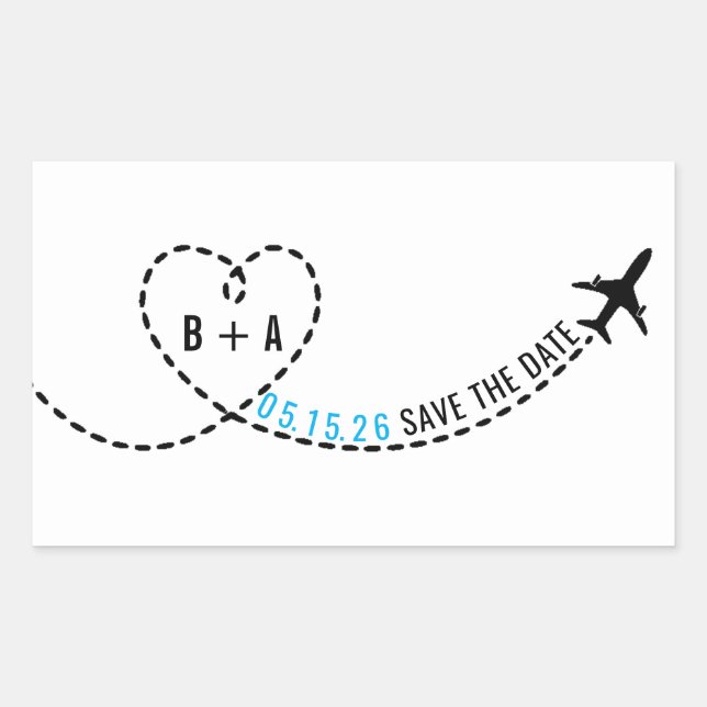 Aeroplane Route Monogram Wedding Date Personalised Rectangular Sticker (Front)
