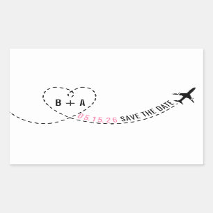 Aeroplane Route Monogram Wedding Date Personalised Rectangular Sticker