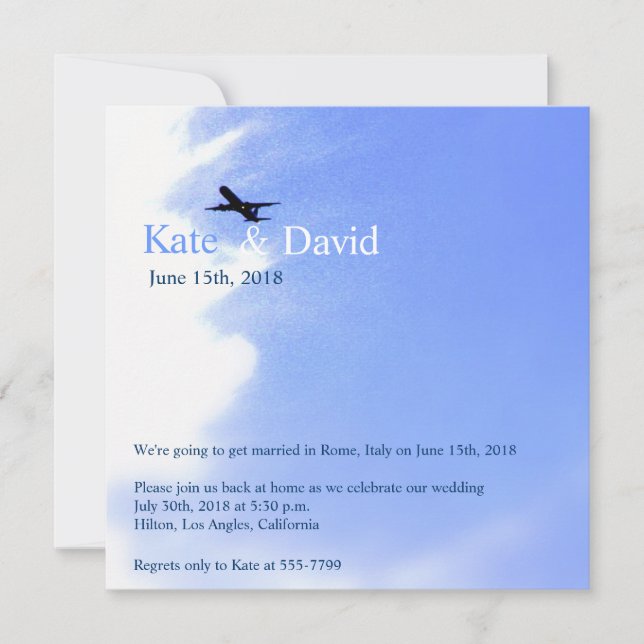 Aeroplane Sky Destination Wedding Custom Invitation (Front)