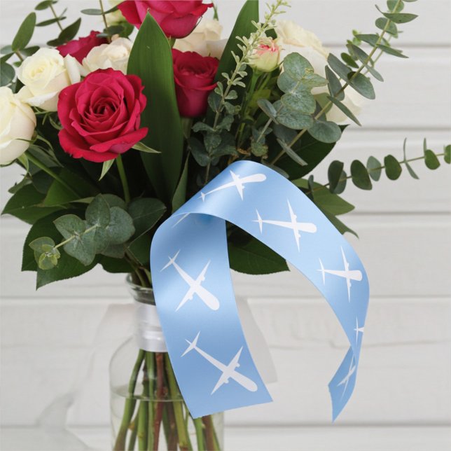 Aeroplane Soaring High in Formation on Sky Blue Satin Ribbon (Creator Uploaded)