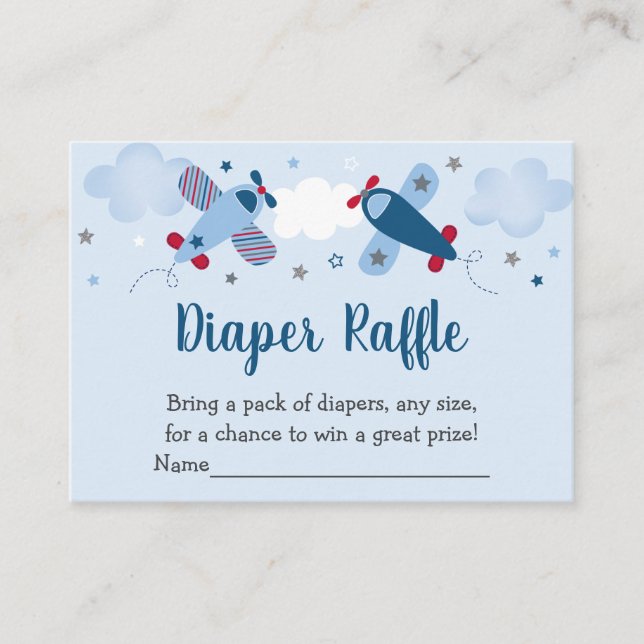 Aeroplane Stars Clouds Baby Shower Diaper Raffle Enclosure Card (Front)