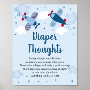 Aeroplane Stars Clouds Baby Shower Diaper Thoughts Poster