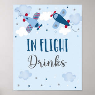 Aeroplane Stars Clouds In Flight Drinks Birthday Poster