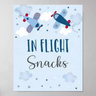 Aeroplane Stars Clouds In Flight Snacks Birthday Poster