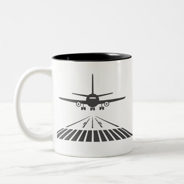 Aeroplane Taking Off Runway Illustration Two-Tone Coffee Mug (Left)