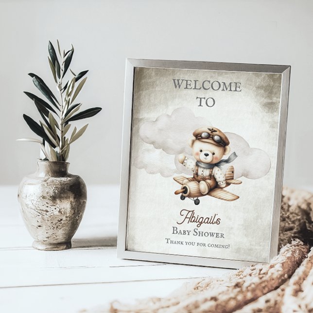 Aeroplane Teddy Bear Baby Shower Welcome Sign (Cute "Special Delivery Via Airmail . . . It's A Boy!" Teddy Bear | Airplane Baby Shower Welcome Sign)