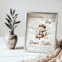 Aeroplane Teddy Bear Shower Diaper Raffle Sign