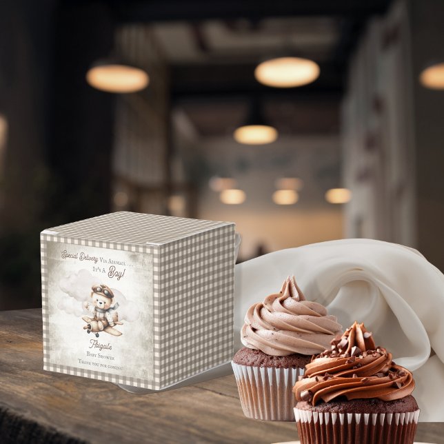 Aeroplane Teddy Bear Special Delivery Baby Shower Favour Box (Cute "Special Delivery Via Airmail . . . It's A Boy!" Teddy Bear | Airplane Baby Shower Favor Boxes)