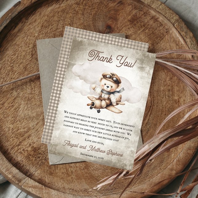 Aeroplane Teddy Bear Special Delivery Baby Shower Thank You Card (Cute Teddy Bear | Airplane Baby Shower Thank You Card)