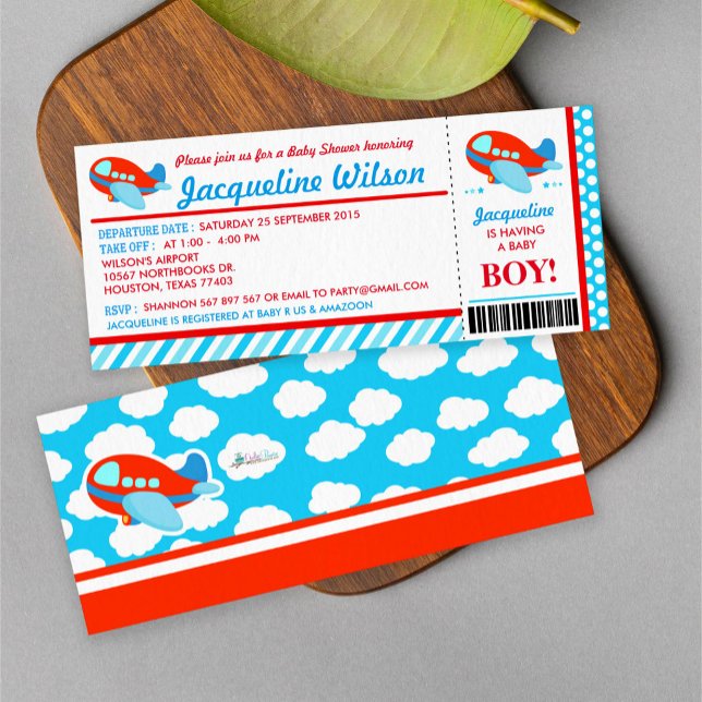 Aeroplane Ticket Baby Shower Party Invitation (Creator Uploaded)