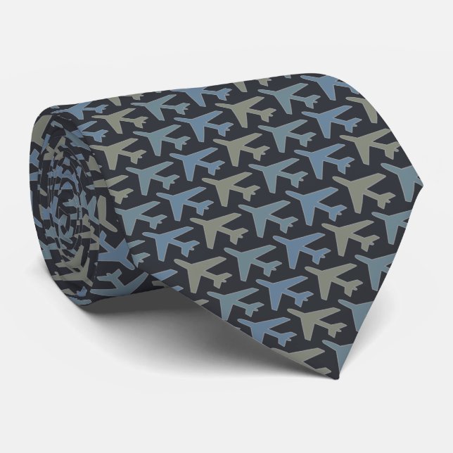 Aeroplane Tie Armani Grey on Charcoal (Rolled)