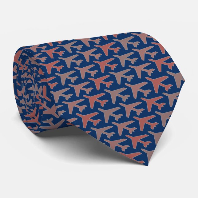 Aeroplane Tie Armani Red on Navy Blue (Rolled)