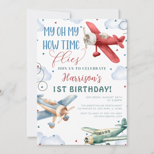 Aeroplane Time flies Plane Party Birthday Invitation (Front)