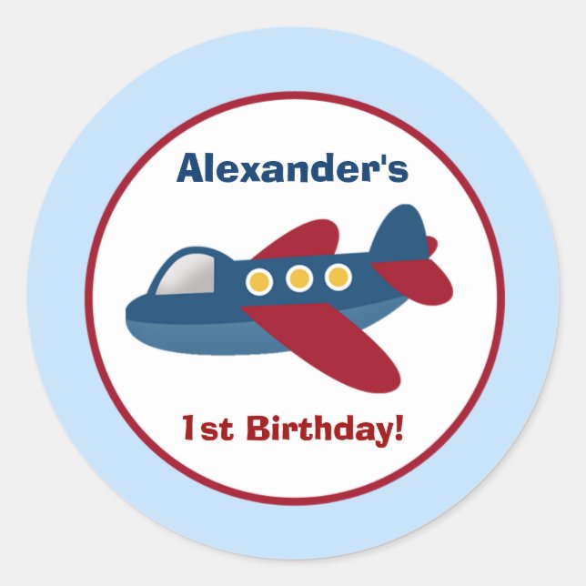Aeroplane Town Round Custom Favour Sticker (Front)