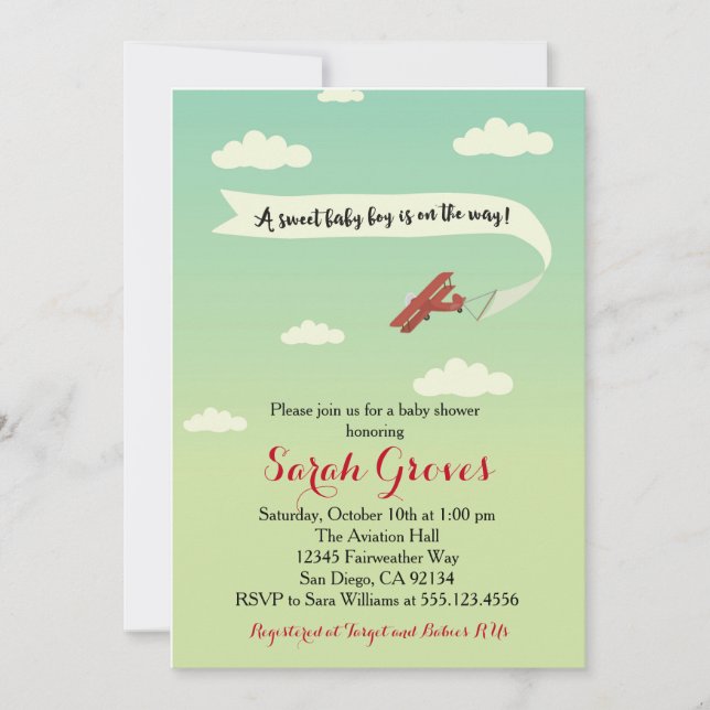 Aeroplane Transportation Baby Shower Invitaiton Invitation (Front)