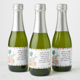 Aeroplane Travel Baby Shower Sprinkle Mini Wine Sparkling Wine Label