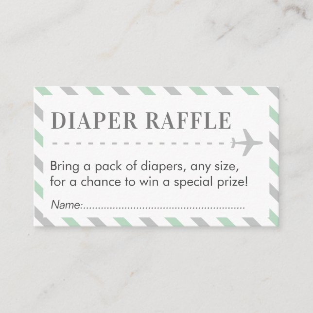 Aeroplane Travel Diaper Raffle Ticket Baby Shower Enclosure Card (Front)