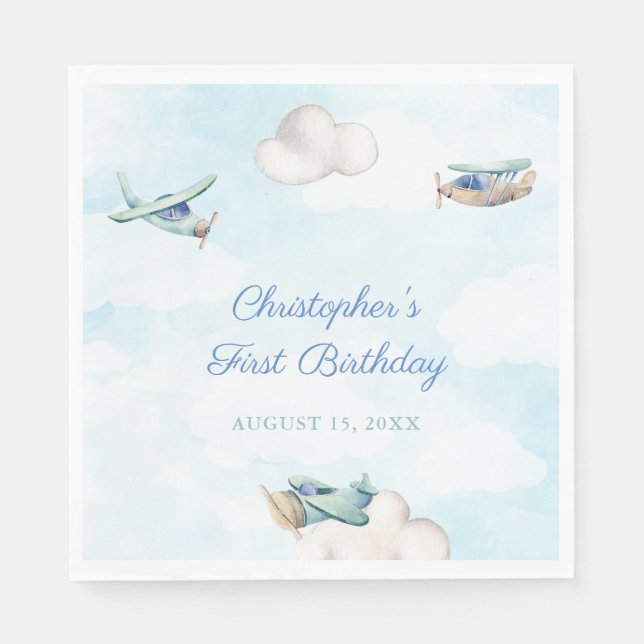 Aeroplane Travel Theme Birthday Party Or Shower Napkin (Front)