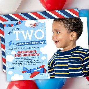 Aeroplane TWO Years Have Flown 2nd Birthday Photo Invitation