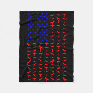 Aeroplane Us Flag American Independence Day 4th Of Fleece Blanket