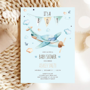 Aeroplane Vintage Adventure It's a Boy Baby Shower Invitation