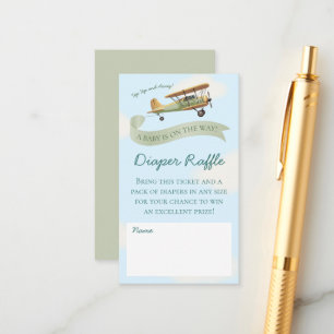 Aeroplane Vintage Baby Shower Diaper Raffle Enclosure Card