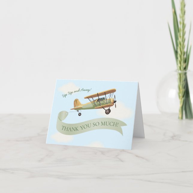 Aeroplane Vintage Baby Shower Thank You Card (Front)
