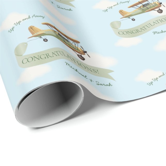Aeroplane Vintage Baby Shower Wrapping Paper (Roll Corner)
