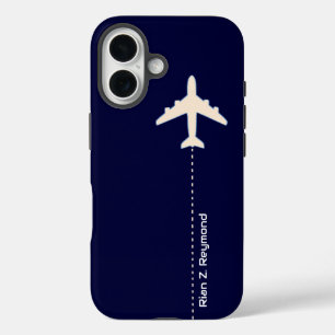 Aeroplane with dotted line on dark Blue iPhone 16 Case