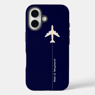 Aeroplane with dotted line on dark Blue iPhone 16 Case