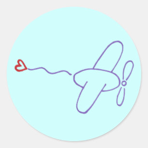 Aeroplane with Heart Classic Round Sticker