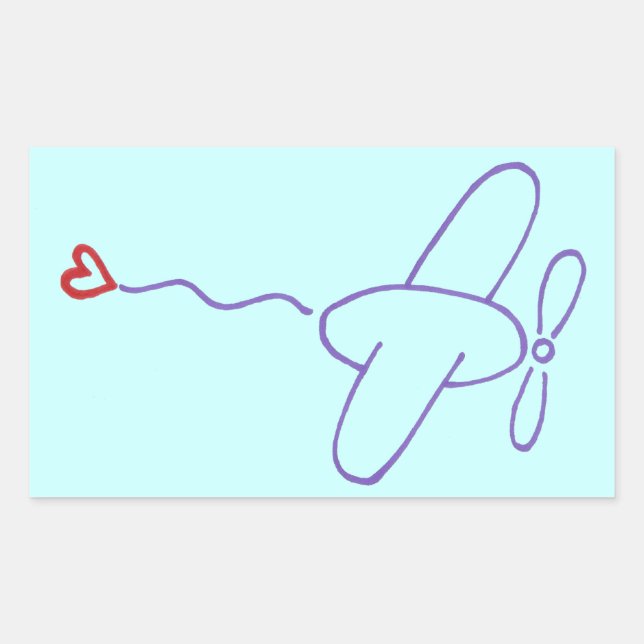 Aeroplane with Heart Rectangular Sticker (Front)