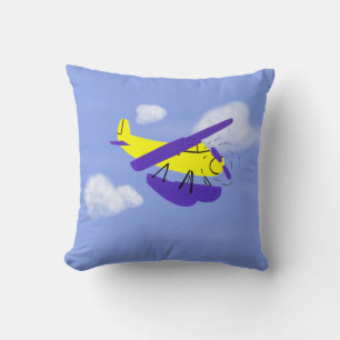 Aeroplane Yellow and Blue Cartoon Art Cushion