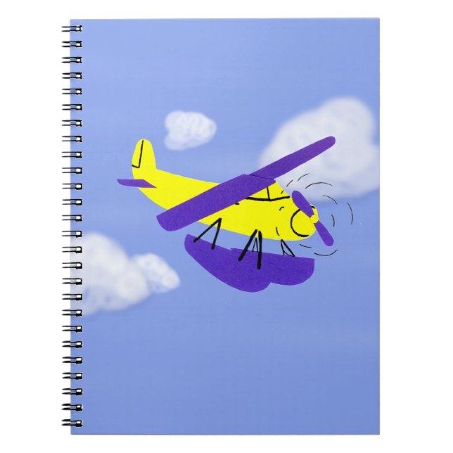 Aeroplane Yellow and Blue Cartoon Art Spiral Notebook (Front)