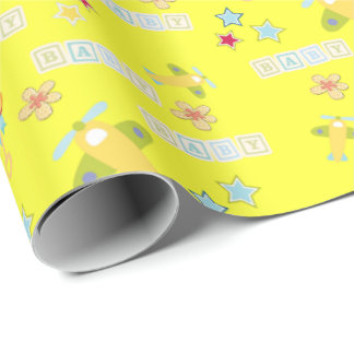 Aeroplane Yellow Baby Floral Wrapping Paper 