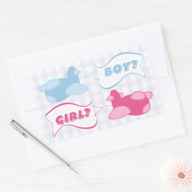 Aeroplanes and Banners Gender Reveal Party Rectangular Sticker (Envelope)