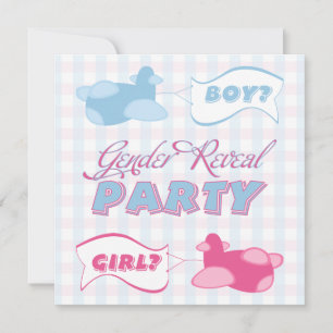 Aeroplanes and Banners Gingham Gender Reveal Party Invitation